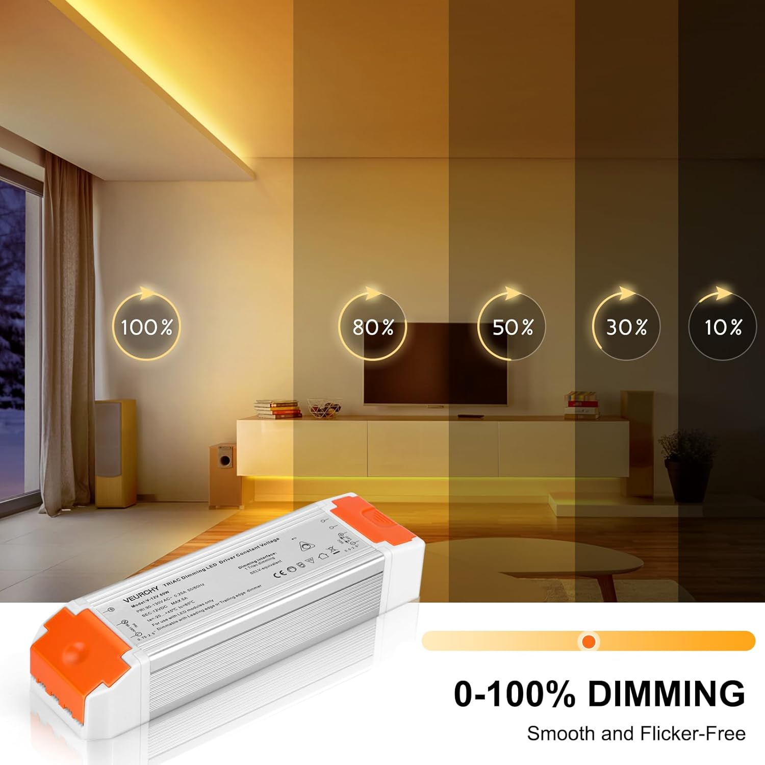 Dimmable LED Driver 12V DC 60W Triac Constant Transformer 120V AC to 12Volt DC Input/Output Isolation Protection 60Watt LED Power Supply Lighting Low Voltage Dimmer for Strip Light Model Vec1